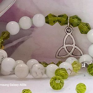 Howlite And Australian Crystal Bracelet With Silver Celtic Cross